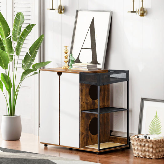 Doba Litter Box Enclosure for 2 Cats.Cat Litter Box Furniture,Enclosed Cat Litter Boxes,Cat Furniture Cabinet,Rustic Brown as Pic