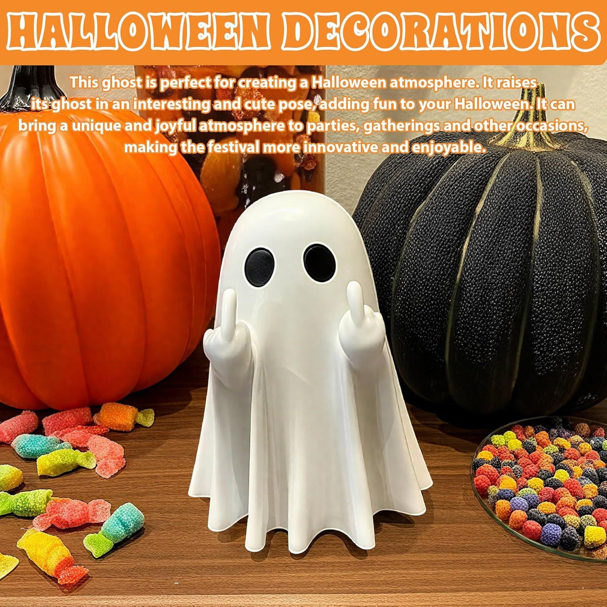 Doba Halloween Ghost Figurine, Spooky Resin Ghost Statue, Cute Ghost Halloween Decoration for Home and Office Desktop Decor Display Ornaments