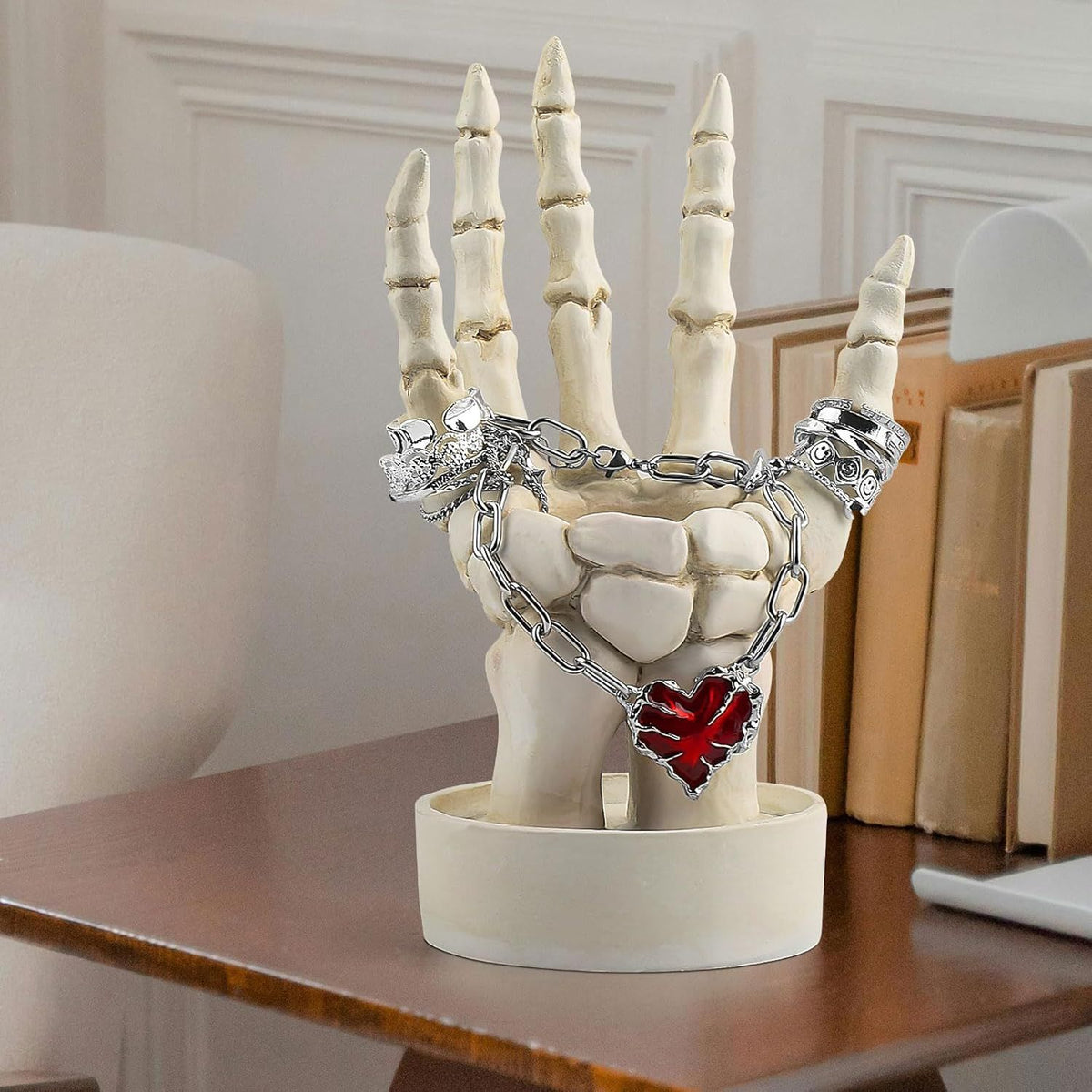 Doba Halloween Decorations Indoor Skeleton Hand Ring Holder Tealight Candle Holder for Gothic Table Decor Jewelry and Earring Organizer