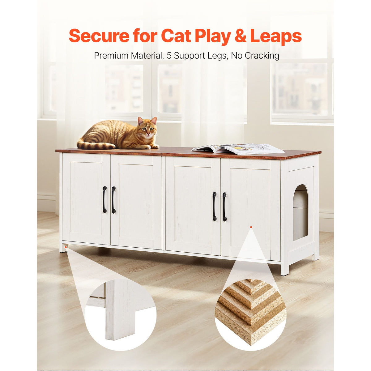Doba Cat Litter Box Enclosure for Multi Cats, 47.2 in Hidden Litter Box Cabinet with 4 Doors & 2 Entries, Indoor Cat Washroom, Wooden Kitty House Furniture, Fit Most Litterboxes, Brown & White