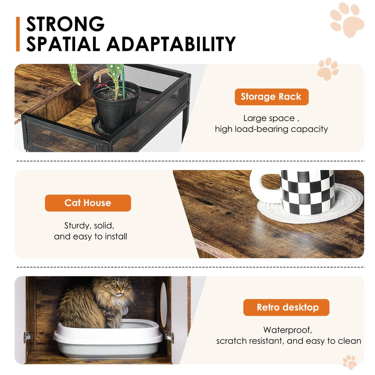 Doba Litter Box Enclosure for 2 Cats.Cat Litter Box Furniture,Enclosed Cat Litter Boxes,Cat Furniture Cabinet,Rustic Brown