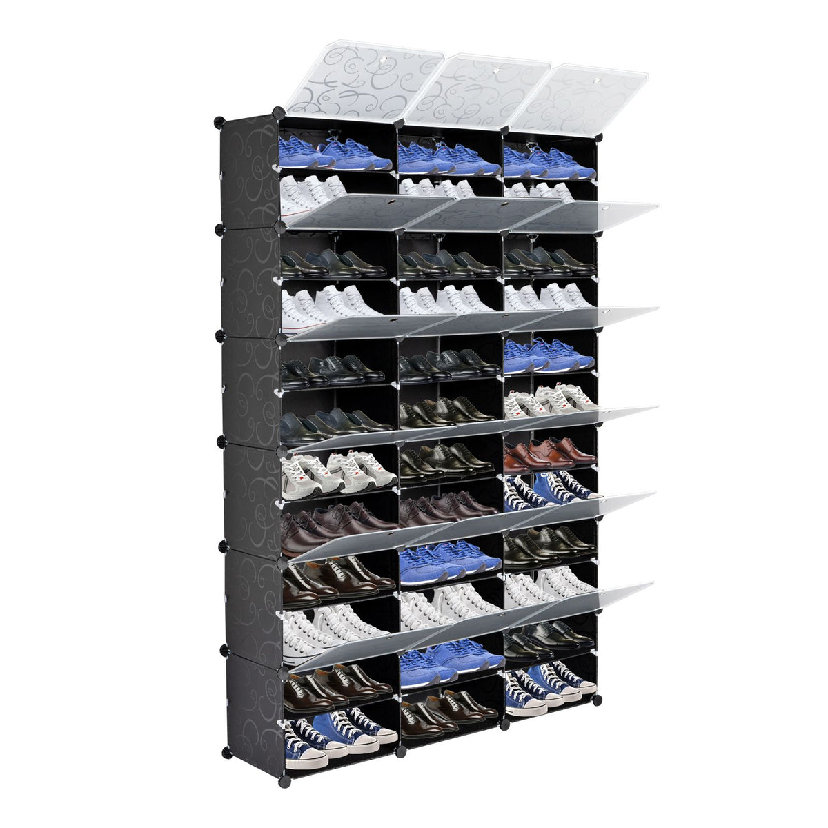 Doba 12-Tier Portable 72 Pair Shoe Rack Organizer 36 Grids Tower Shelf Storage Cabinet Stand Expandable for Heels, Boots, Slippers, Black
