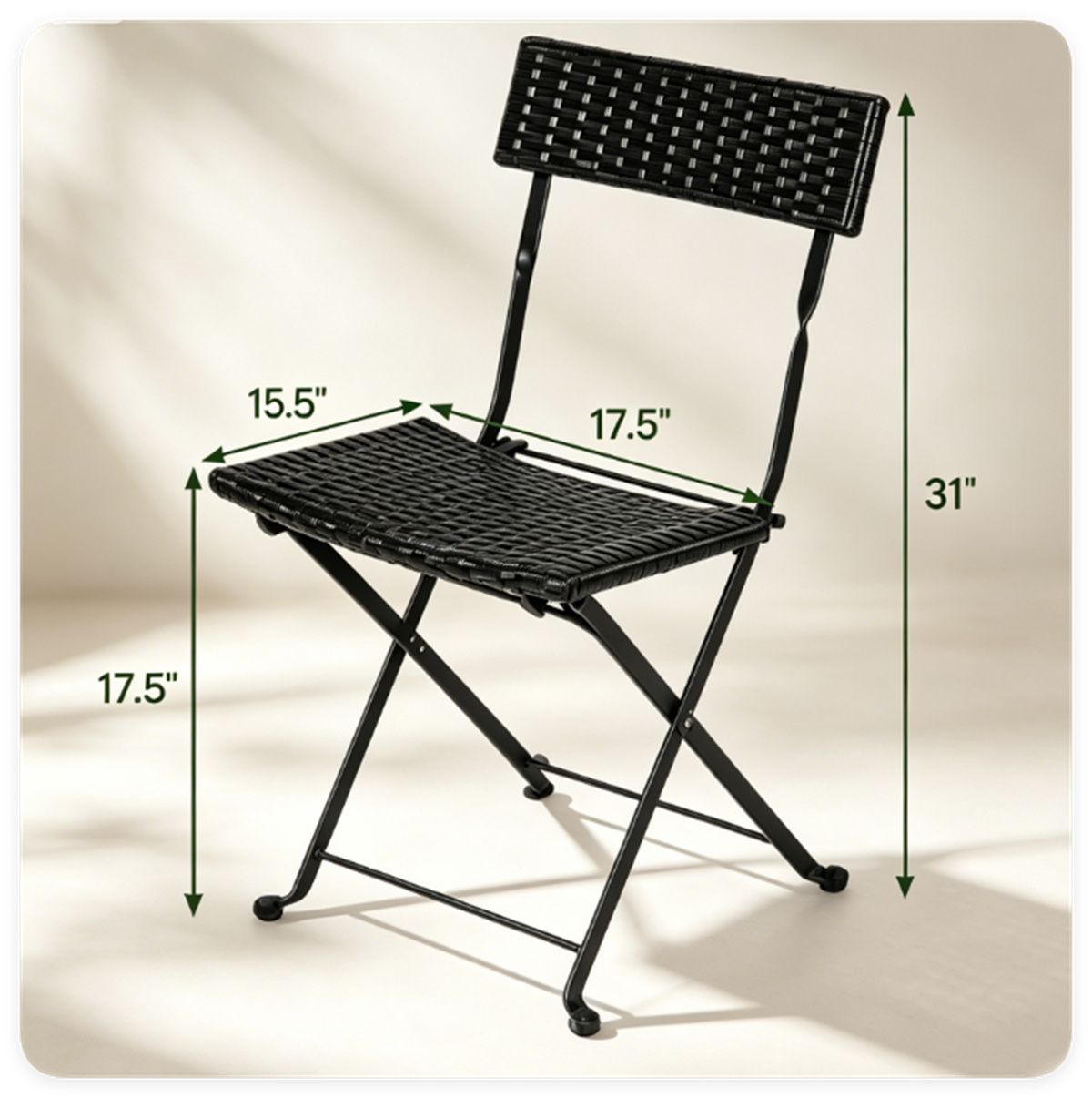 Doba 3 Piece Folding PE Rattan Bistro Set, Black Wicker Patio Dining Set with 1 Coffee Table & 2 Ergonomic Chairs, Foldable Outdoor Furniture for Garden Backyard Poolside