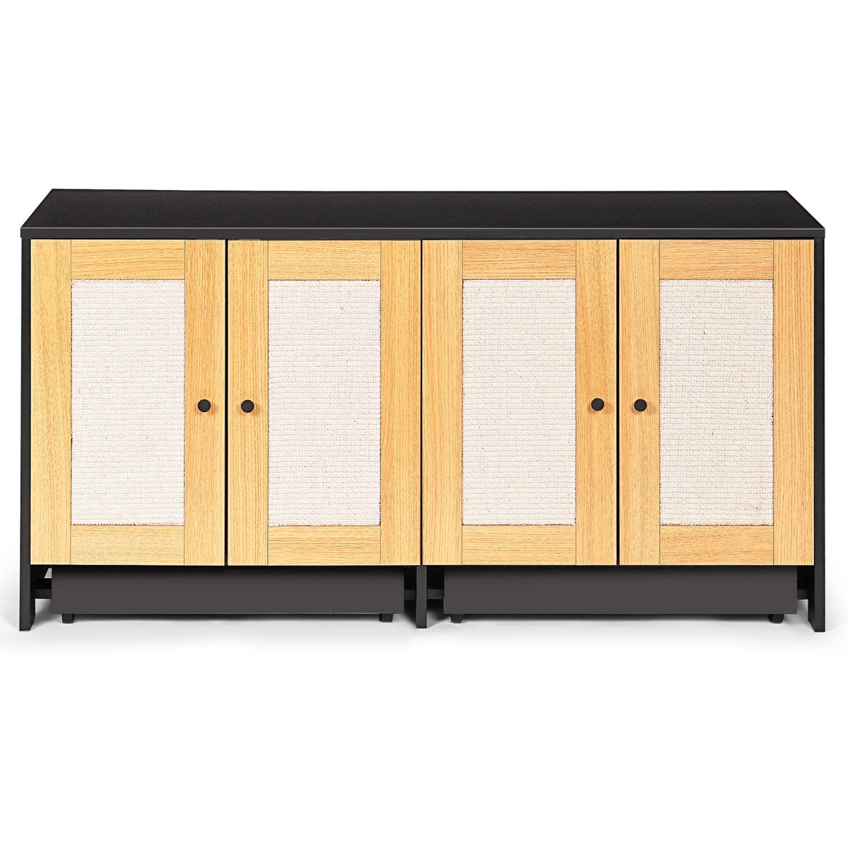 Doba Double Litter Box Enclosure,Cat Litter Box Enclosure for 2 Cats, Hidden Litter Box Furniture with Rattan Doors, 47" L x 19.8" W x 21.8" H,Black