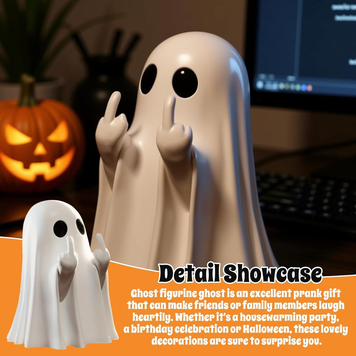 Doba Halloween Ghost Figurine, Spooky Resin Ghost Statue, Cute Ghost Halloween Decoration for Home and Office Desktop Decor Display Ornaments
