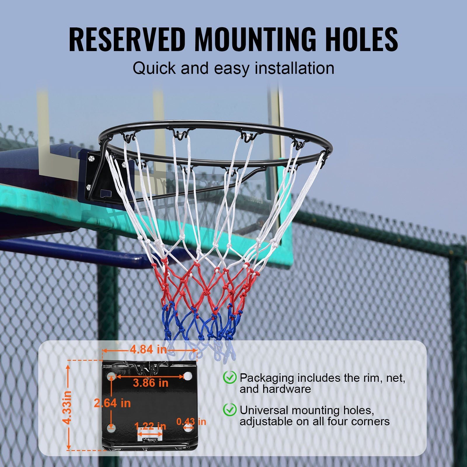 Doba Basketball Rim, Wall Door Mounted Basketball Hoop, Heavy Duty Q235 Basketball Flex Rim Goal Replacement with Net and Double Spring, Standard 18" Indoor Outdoor Hanging Hoop for Kids Adults