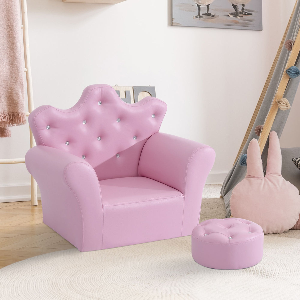 Doba Kids Sofa Set with Footstool, Princess Theme, Diamond Decoration - Cozy Furniture for Children