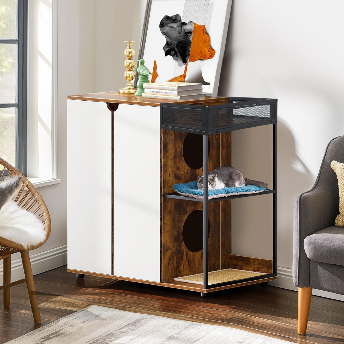 Doba Litter Box Enclosure for 2 Cats.Cat Litter Box Furniture,Enclosed Cat Litter Boxes,Cat Furniture Cabinet,Rustic Brown