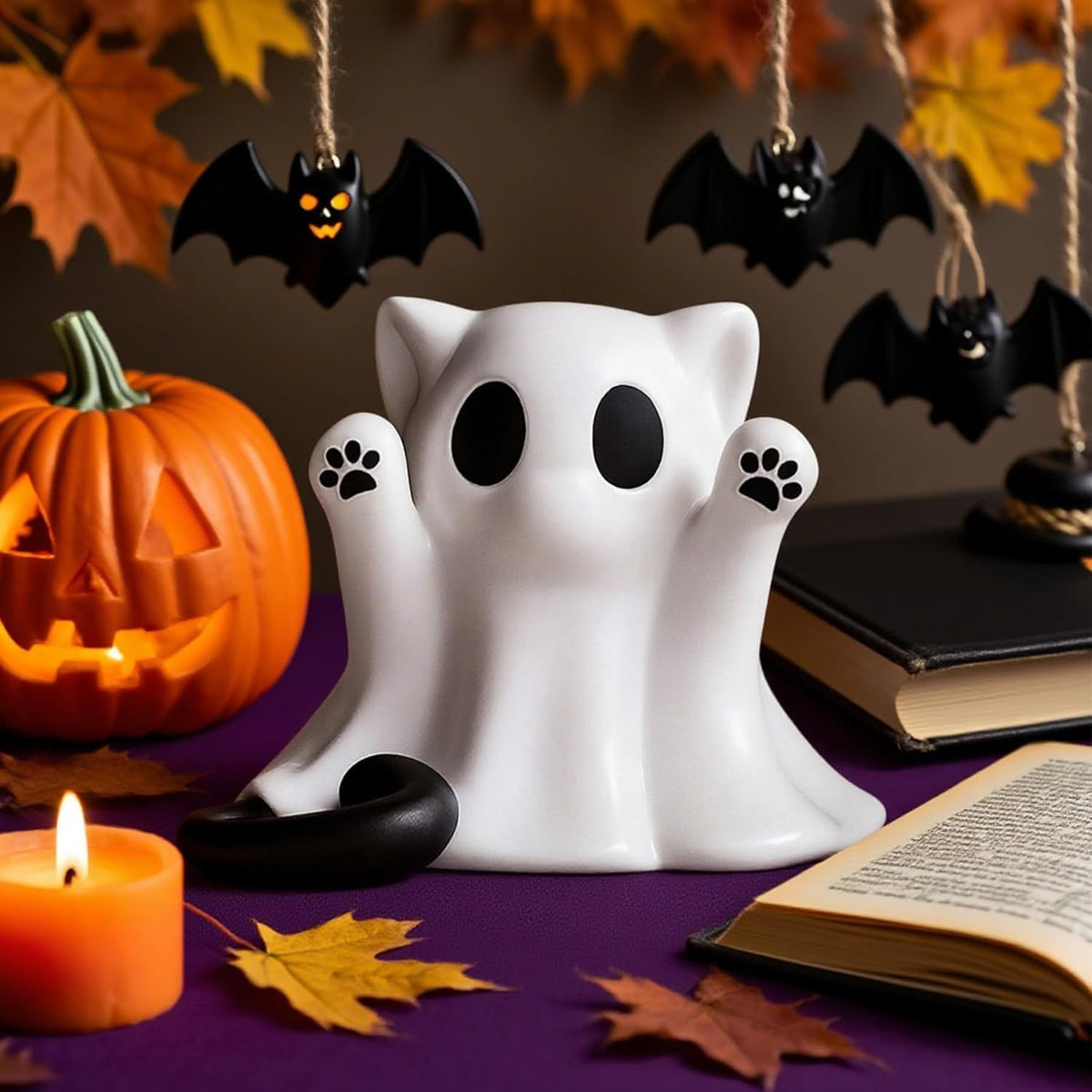 Doba Halloween Ghost Figurine, Spooky Resin Ghost Statue, Cute Ghost Halloween Decoration for Home and Office Desktop Decor Display Ornaments