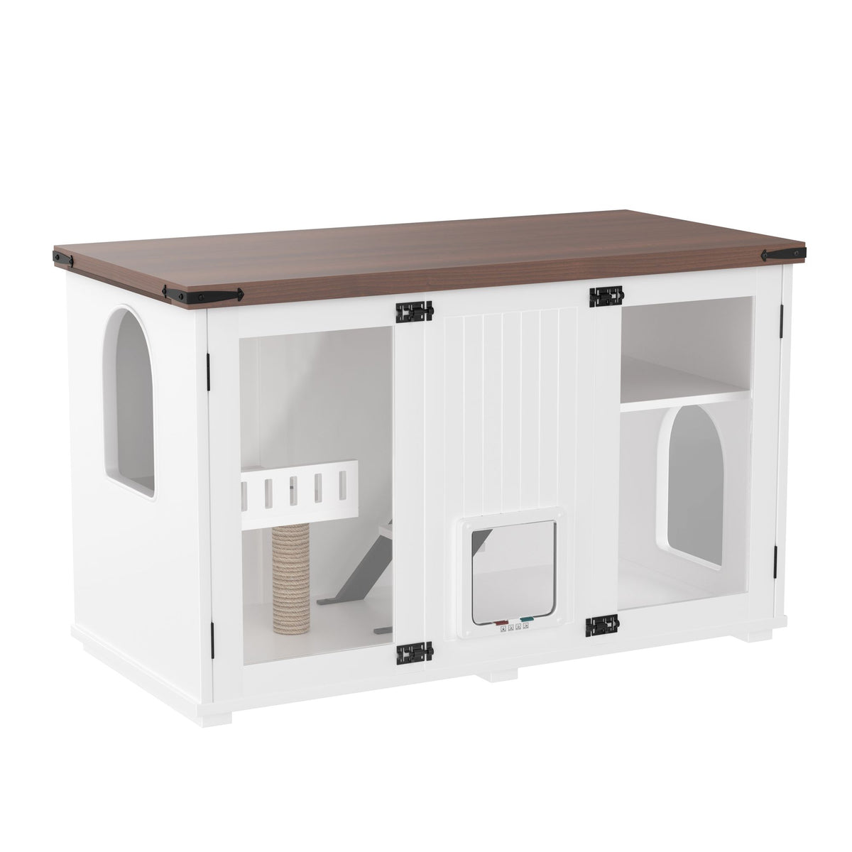 Doba 47.25" Large Cat Litter Box Enclosure with LED Light, Hidden Litter Box Furniture, Cat House with Stairs and Cat Scratching Post, Cat Cabinet Side Table with Smart Doors for Living Room