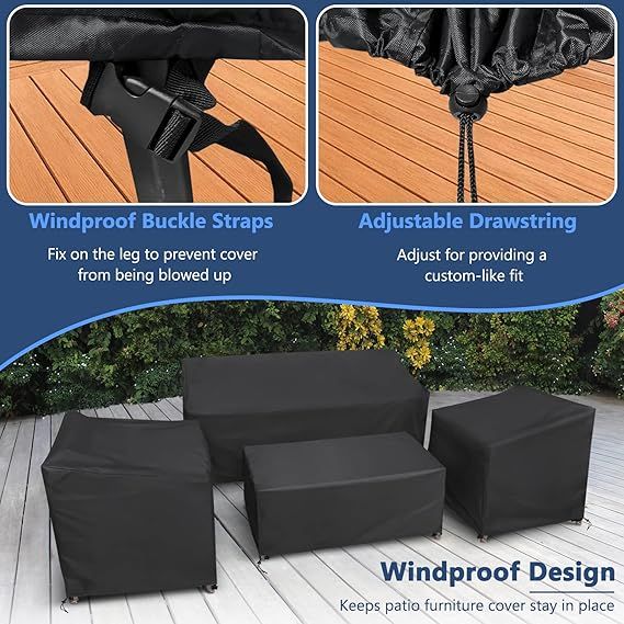 Doba STARTWO Outdoor Furniture Cover Waterproof, 4 Piece Patio Furniture Set Cover for Outside Couch,