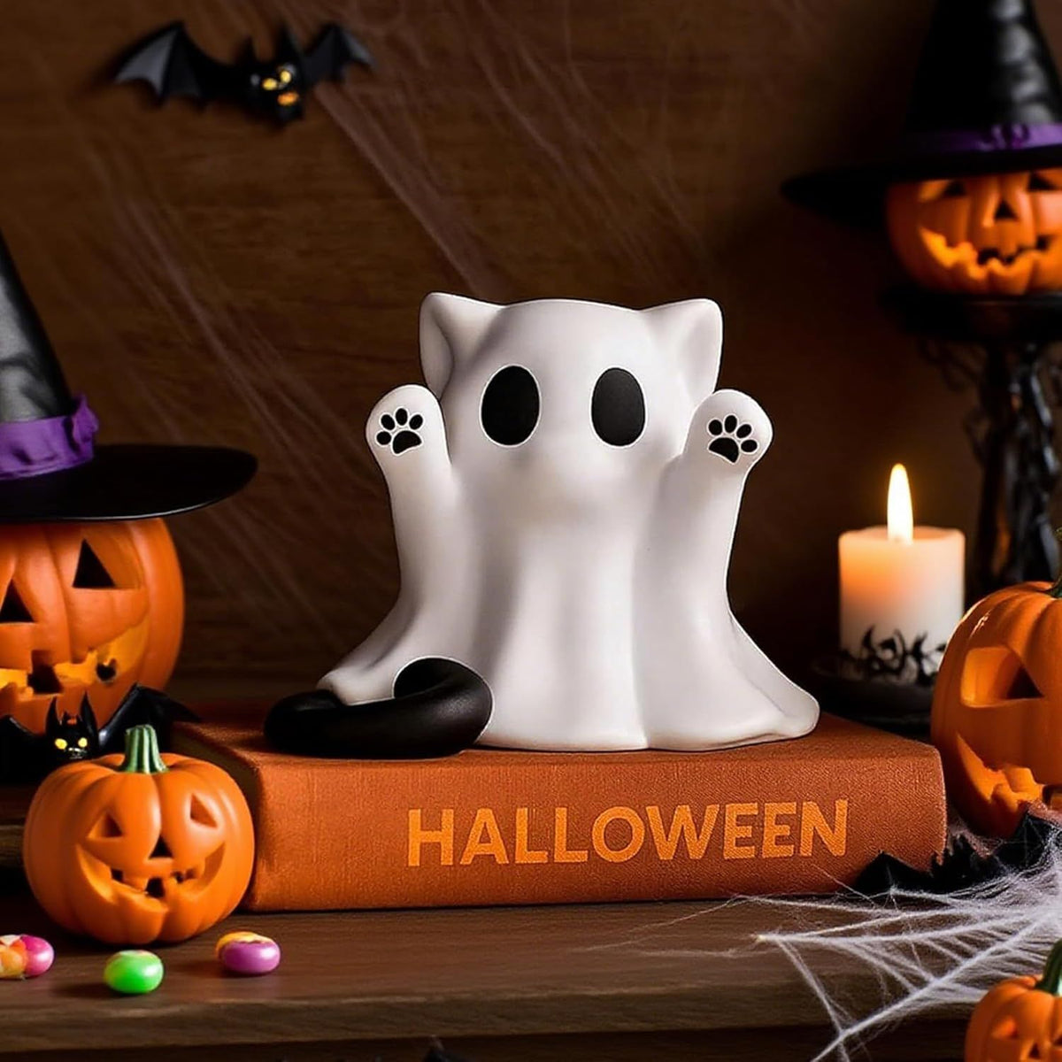 Doba Halloween Ghost Figurine, Spooky Resin Ghost Statue, Cute Ghost Halloween Decoration for Home and Office Desktop Decor Display Ornaments