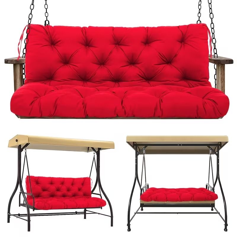 Doba 60 x 40 x 5 Inch Outdoor Porch Swing Cushion, 3 Seat Patio Swing Cushion with Backrest and Ties, Thick Waterproof Swing Bench Cushion for Lawn, Garden and Patio Furniture, Red Red