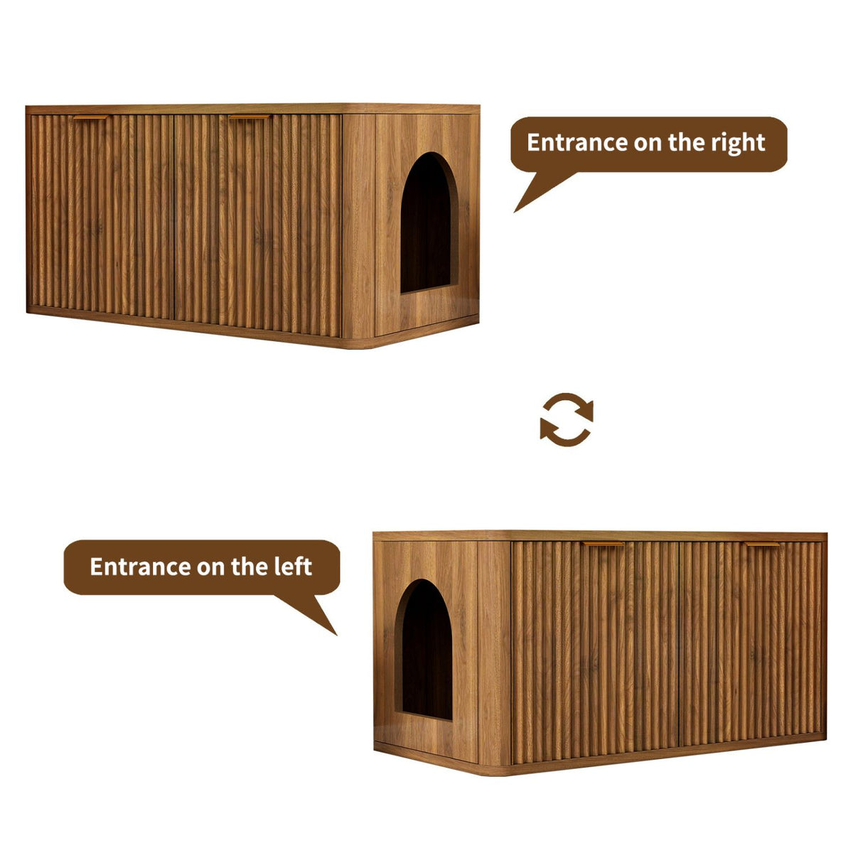Doba 31.5" Walnut Cat Litter Box Enclosure Furniture, Large Decorative Hidden Litter Box Cabinet, Fluted Mid Century Modern Kitty End Table for Living Rooms, Bedrooms, Entryways (WALNUT)