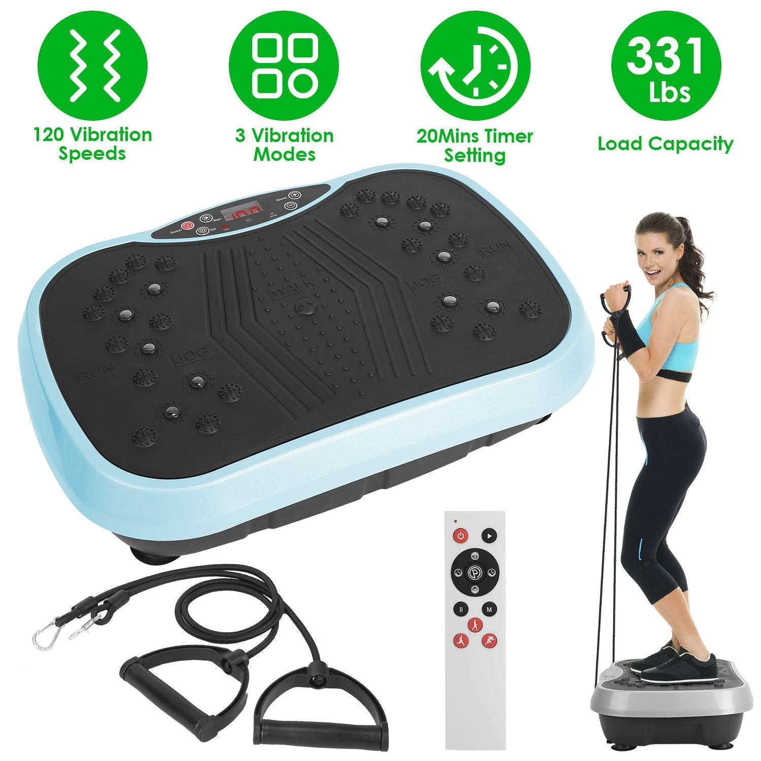 Doba Vibration Exercise Machine With Resistant Bands Remote Control Whole Body Vibration Platform Workout Equipment Home Fitness Training Equipment For Weight Loss Fat Burner