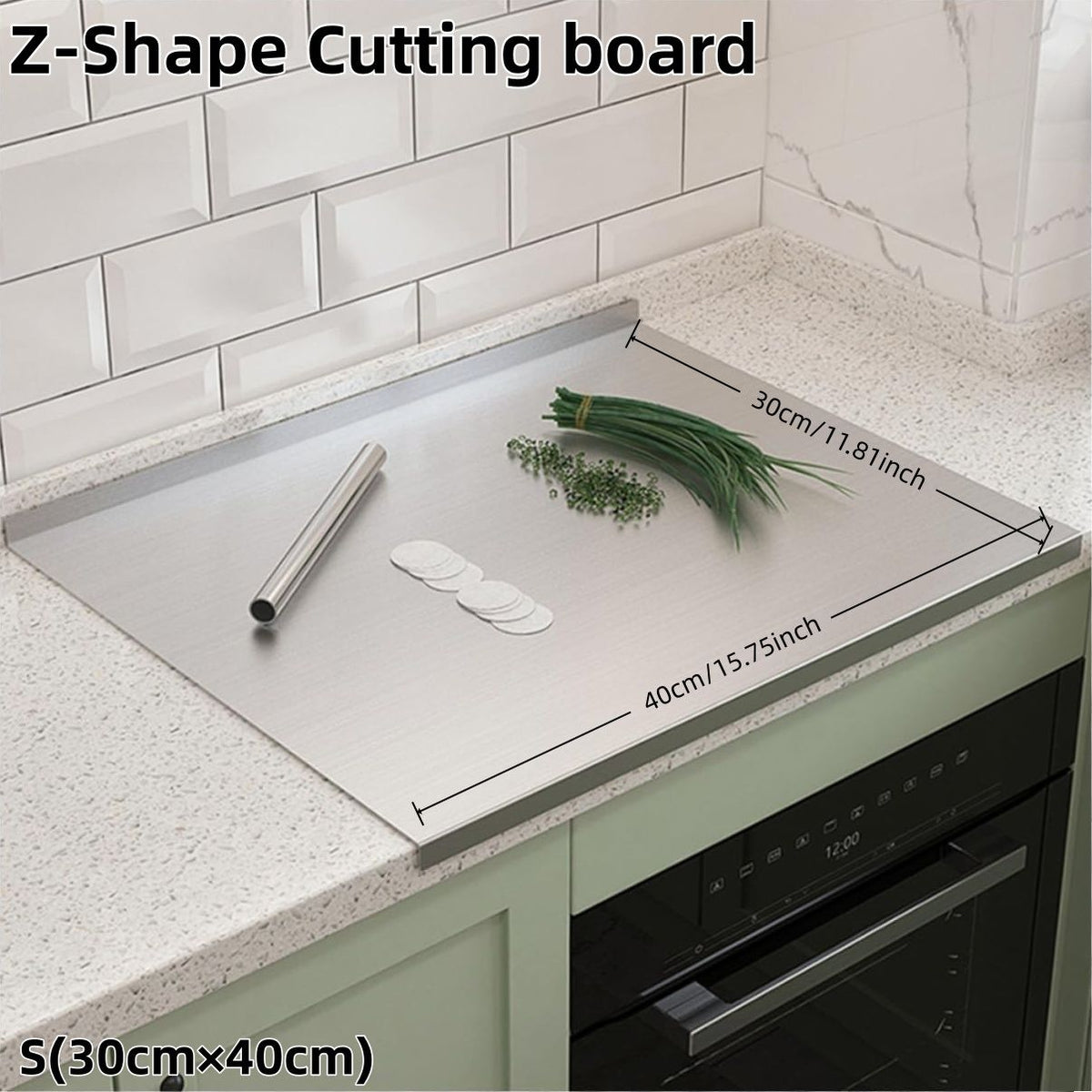 Doba XXL 304 Stainless Steel Cutting Board Anti-Slip & Mildew-Proof! No More Moldy Wooden Boards | Heavy-Duty & Food-Safe, Easy to Clean – Chop Meat, Knead Dough, Bake Prep All-in-One | Must-Have for Hom Z-Shape 30cm×40cm