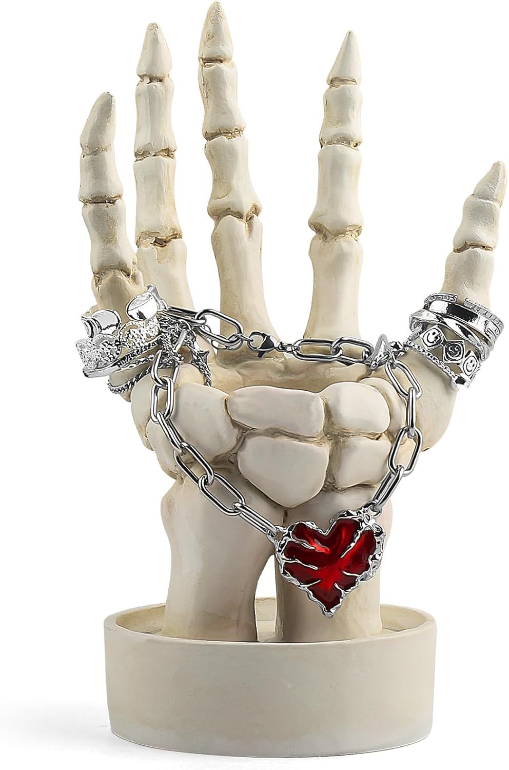 Doba Halloween Decorations Indoor Skeleton Hand Ring Holder Tealight Candle Holder for Gothic Table Decor Jewelry and Earring Organizer White