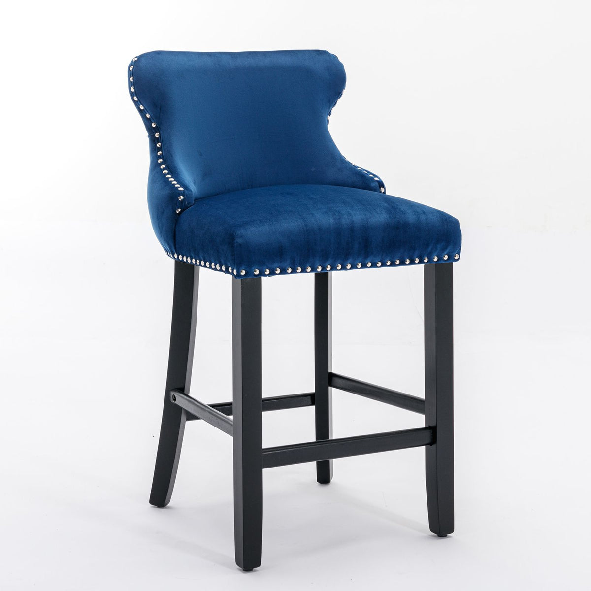 Doba A&A Furniture,Contemporary Velvet Upholstered Wing-Back Barstools with Button Tufted Decoration and Wooden Legs, and Chrome Nailhead Trim, Leisure Style Bar Chairs,Bar stools,Set of 2 (Blue),SW1824BL