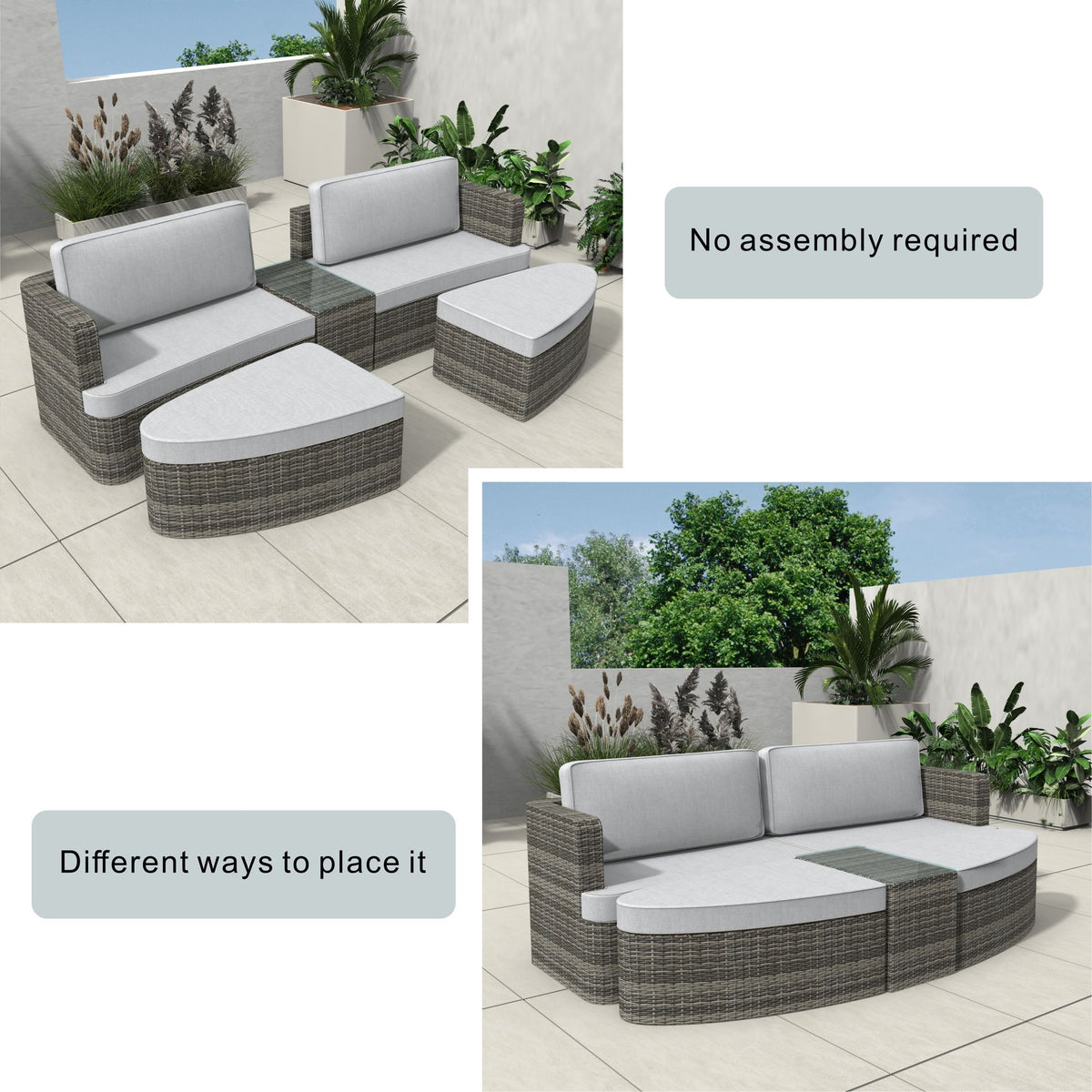 Doba Direct Wicker 5-Piece Outdoor Wicker Sofa Daybed Set Patio Furniture Sunbed