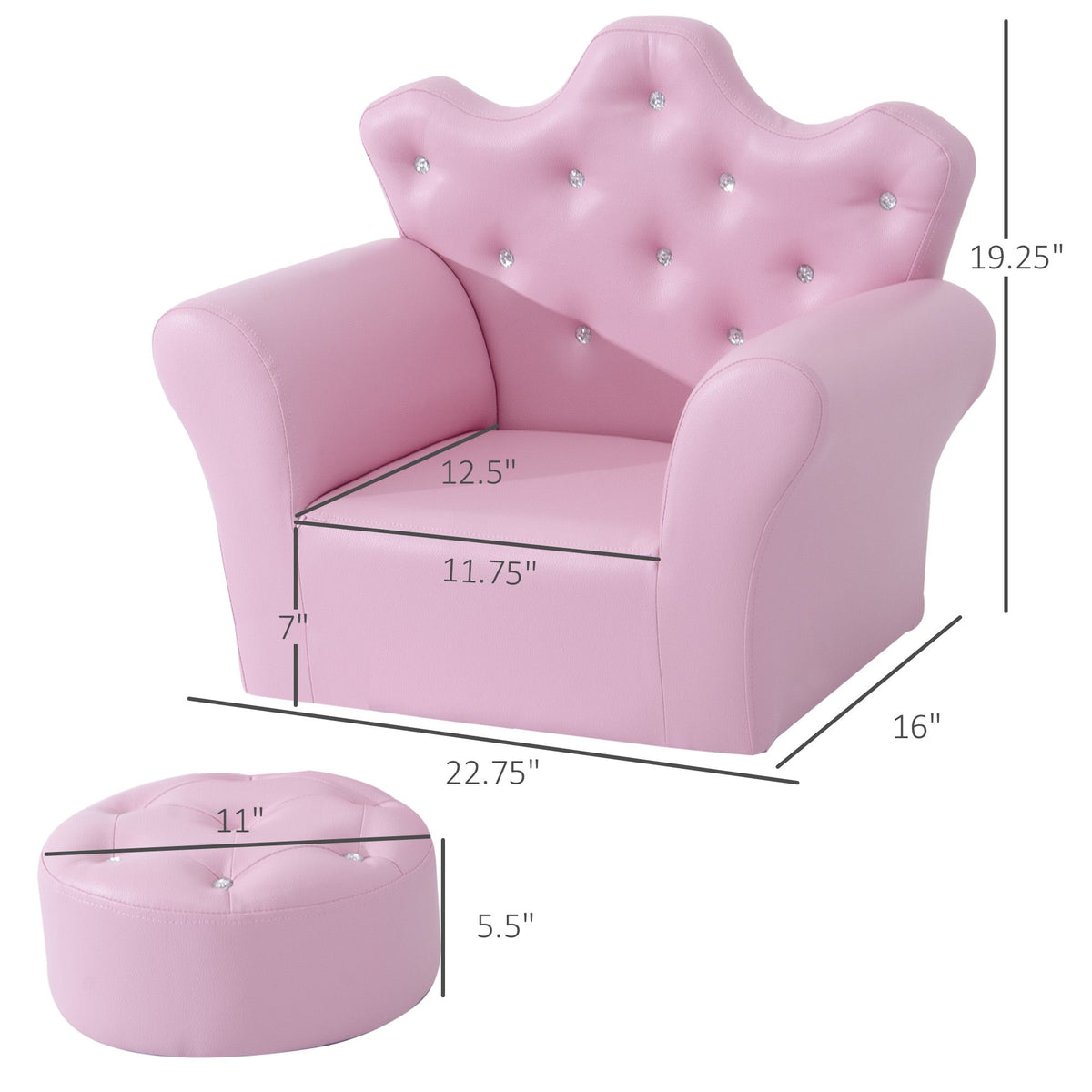 Doba Kids Sofa Set with Footstool, Princess Theme, Diamond Decoration - Cozy Furniture for Children