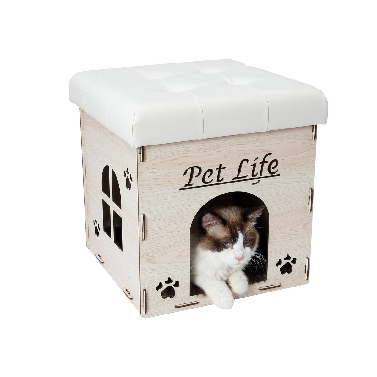Doba Pet Life Foldaway Collapsible Designer Cat House Furniture Bench White