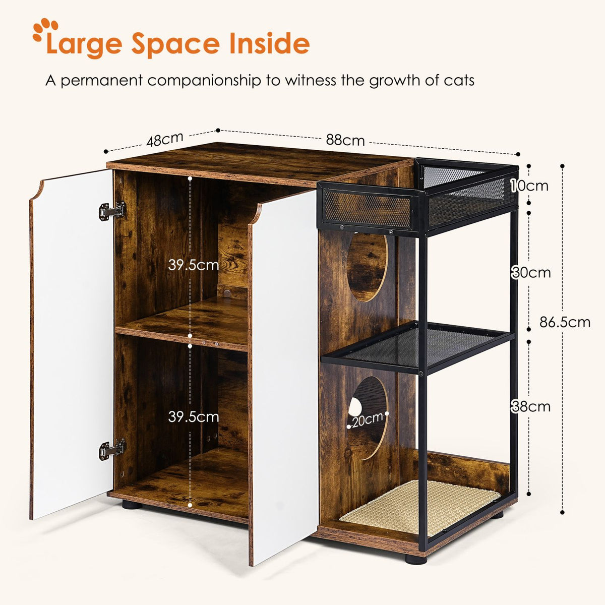 Doba Litter Box Enclosure for 2 Cats.Cat Litter Box Furniture,Enclosed Cat Litter Boxes,Cat Furniture Cabinet,Rustic Brown