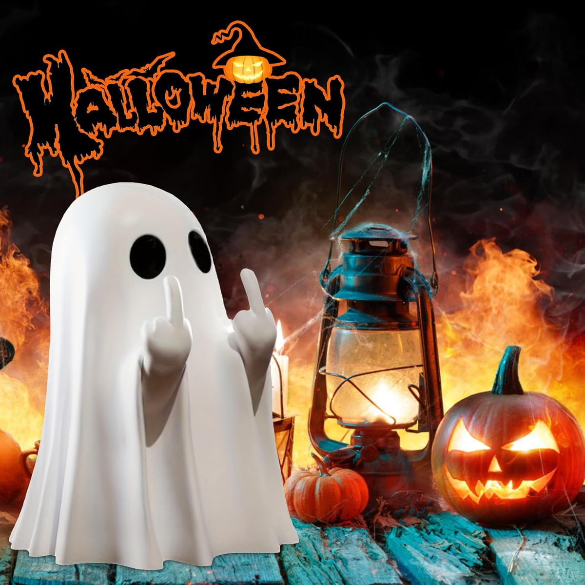 Doba Halloween Ghost Figurine, Spooky Resin Ghost Statue, Cute Ghost Halloween Decoration for Home and Office Desktop Decor Display Ornaments White Ghost
