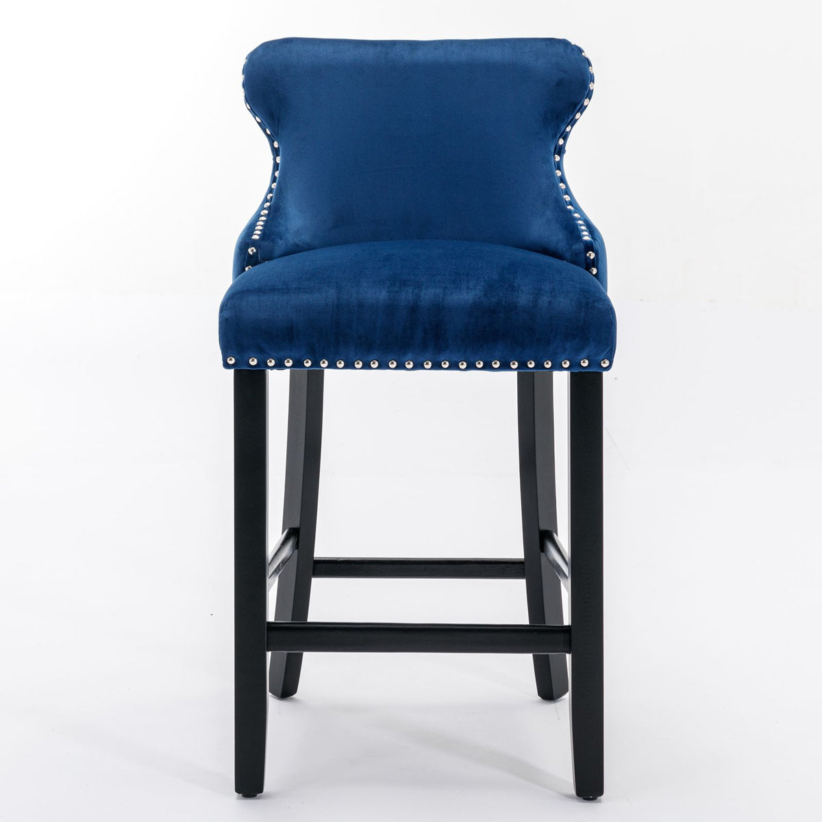Doba A&A Furniture,Contemporary Velvet Upholstered Wing-Back Barstools with Button Tufted Decoration and Wooden Legs, and Chrome Nailhead Trim, Leisure Style Bar Chairs,Bar stools,Set of 2 (Blue),SW1824BL