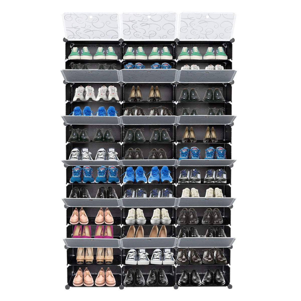 Doba 12-Tier Portable 72 Pair Shoe Rack Organizer 36 Grids Tower Shelf Storage Cabinet Stand Expandable for Heels, Boots, Slippers, Black