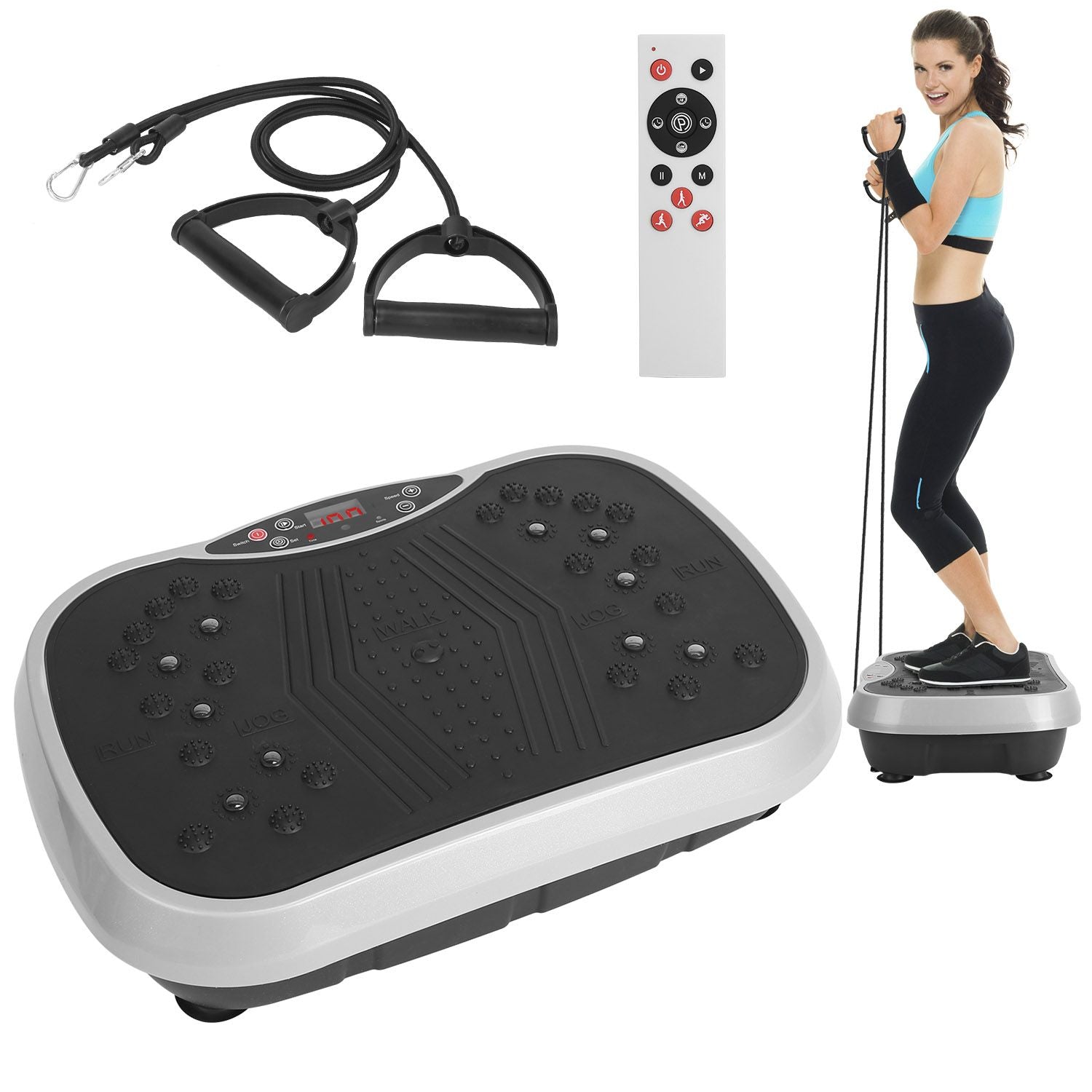Doba Vibration Exercise Machine With Resistant Bands Remote Control Whole Body Vibration Platform Workout Equipment Home Fitness Training Equipment For Weight Loss Fat Burner