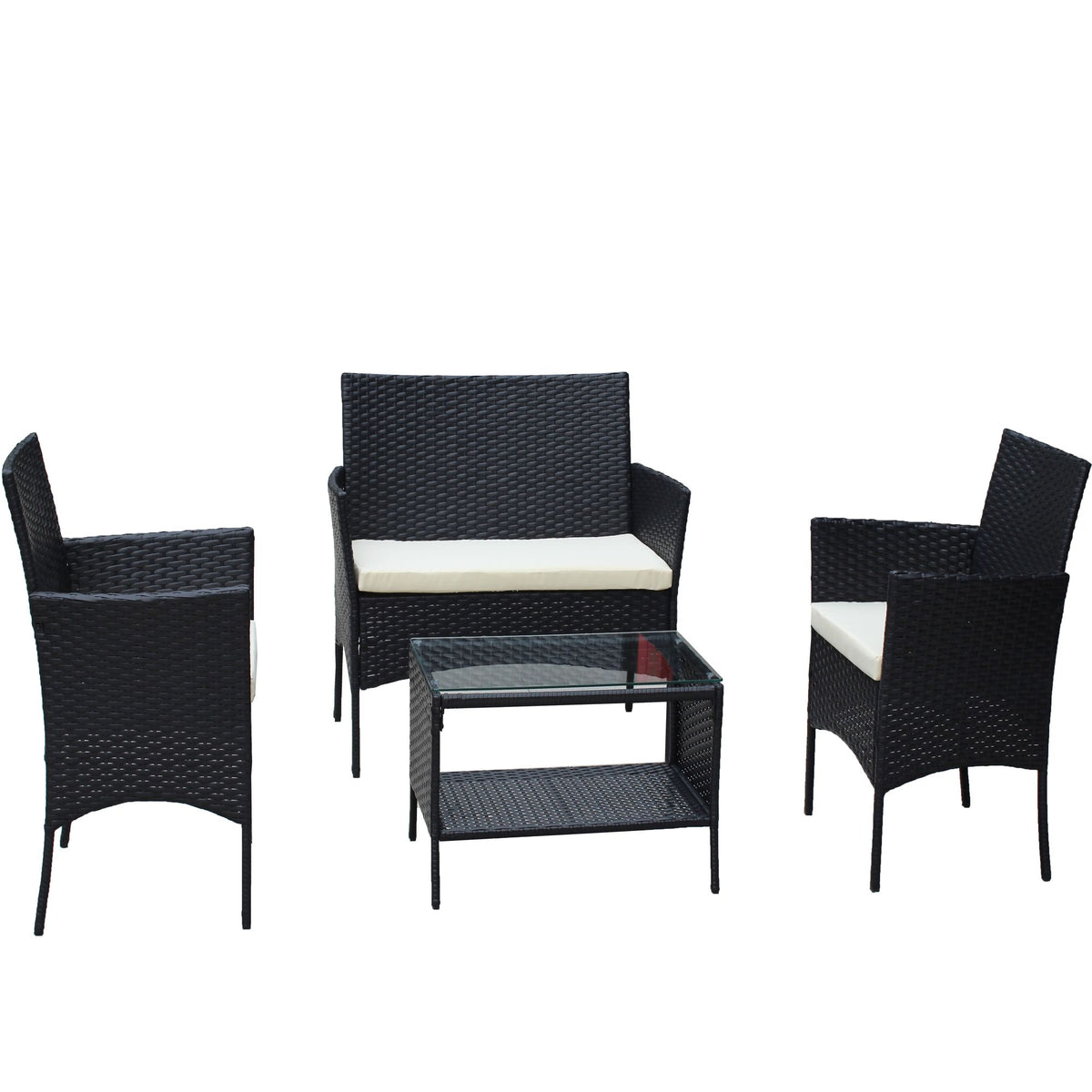 Doba 4 PC Rattan Patio Furniture Set Outdoor Patio Cushioned Seat Wicker Sofa