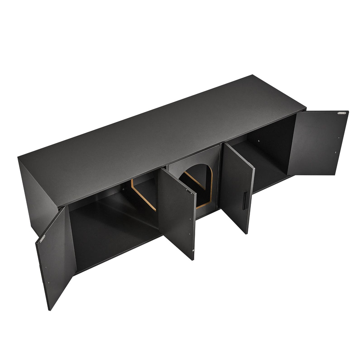 Doba Cat Litter Box Enclosure for 2 Cats, Litter Box Furniture Hidden with Double Rooms, Wooden Cat Box Cabinet Fit Most of Litter Box, 57.9"L x 18.3"W x 17.9"H, Black