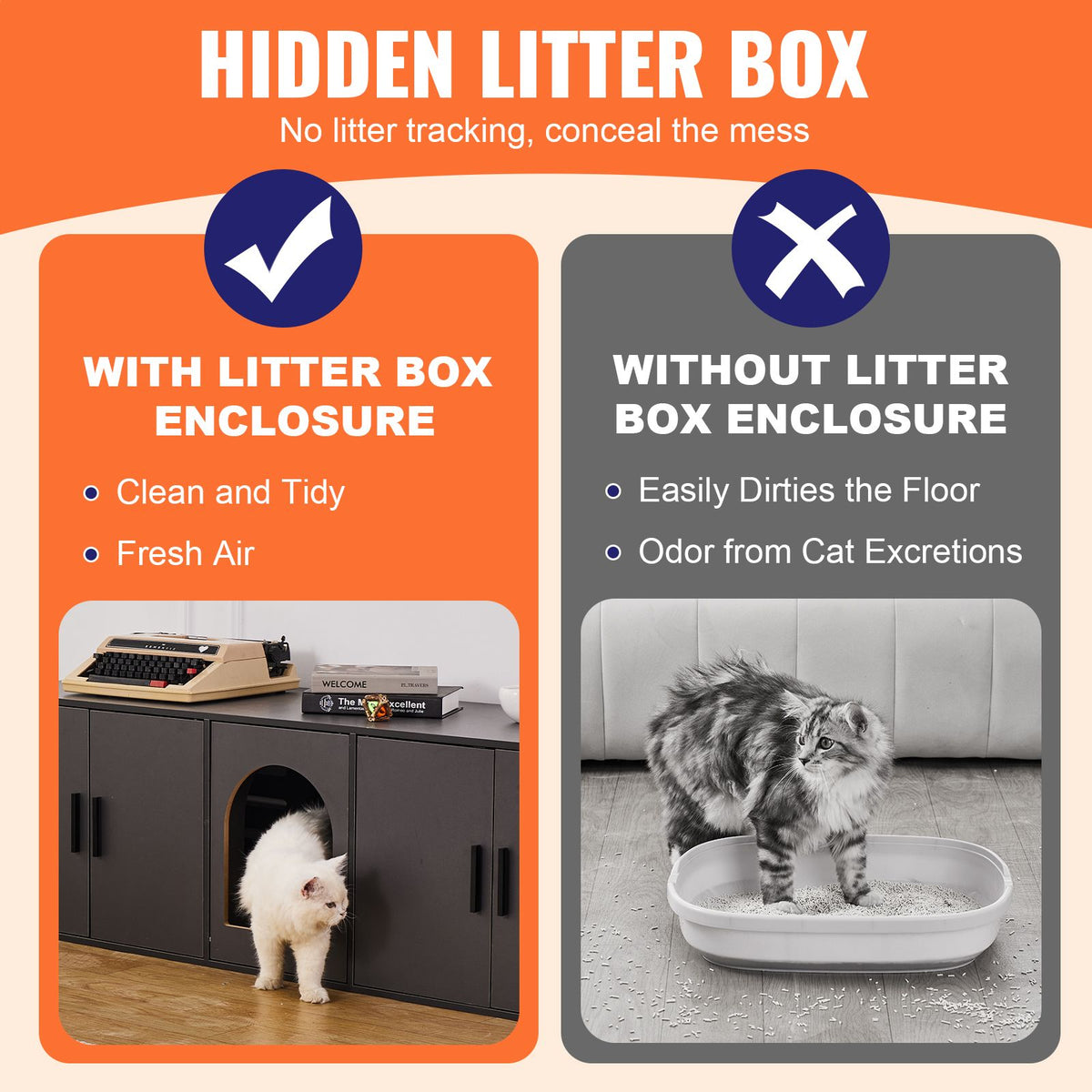 Doba Cat Litter Box Enclosure for 2 Cats, Litter Box Furniture Hidden with Double Rooms, Wooden Cat Box Cabinet Fit Most of Litter Box, 57.9"L x 18.3"W x 17.9"H, Black