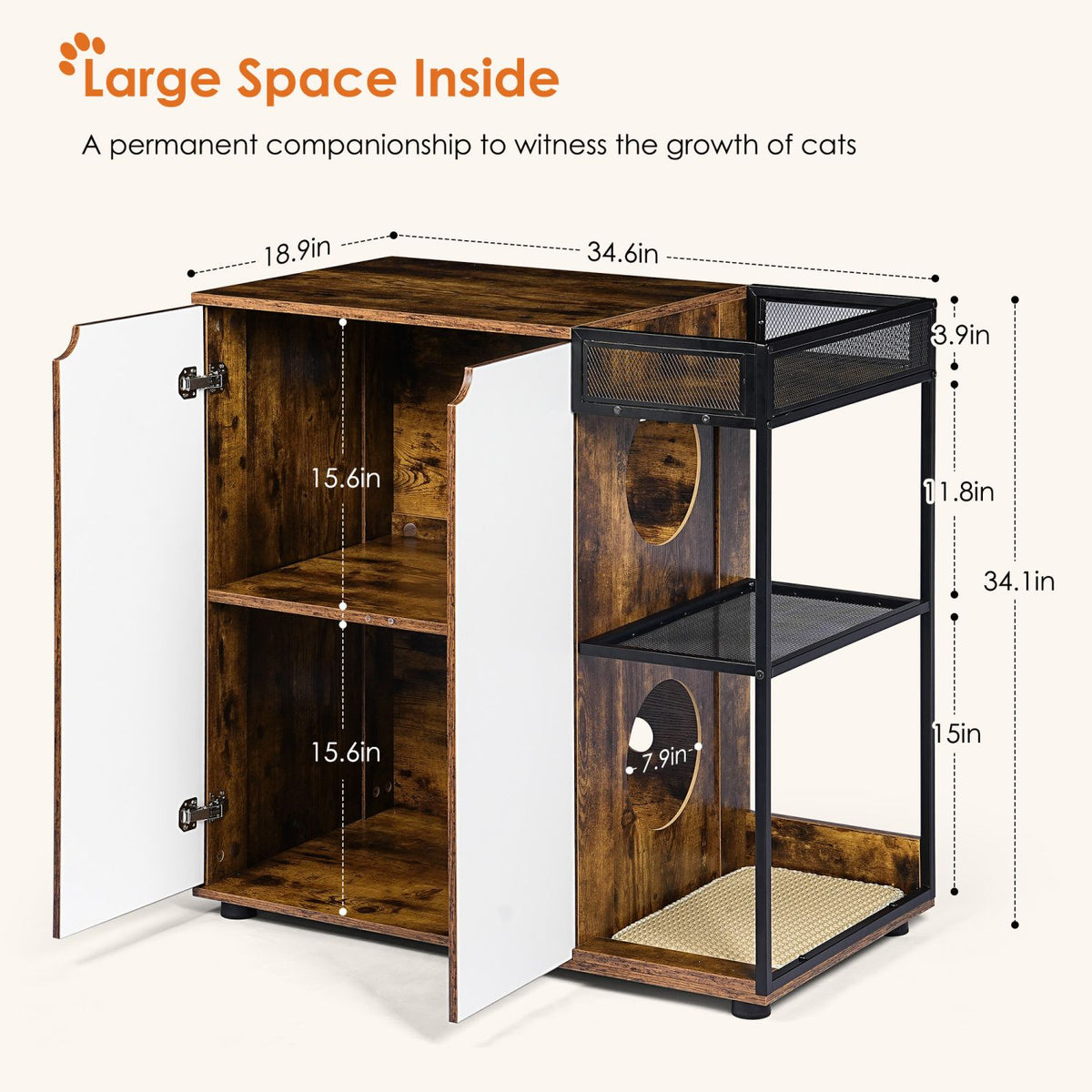 Doba Litter Box Enclosure for 2 Cats.Cat Litter Box Furniture,Enclosed Cat Litter Boxes,Cat Furniture Cabinet,Rustic Brown
