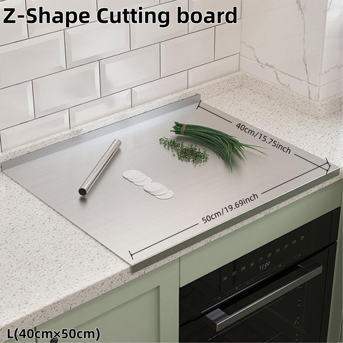 Doba XXL 304 Stainless Steel Cutting Board Anti-Slip & Mildew-Proof! No More Moldy Wooden Boards | Heavy-Duty & Food-Safe, Easy to Clean – Chop Meat, Knead Dough, Bake Prep All-in-One | Must-Have for Hom Z-Shape 40cm×50cm