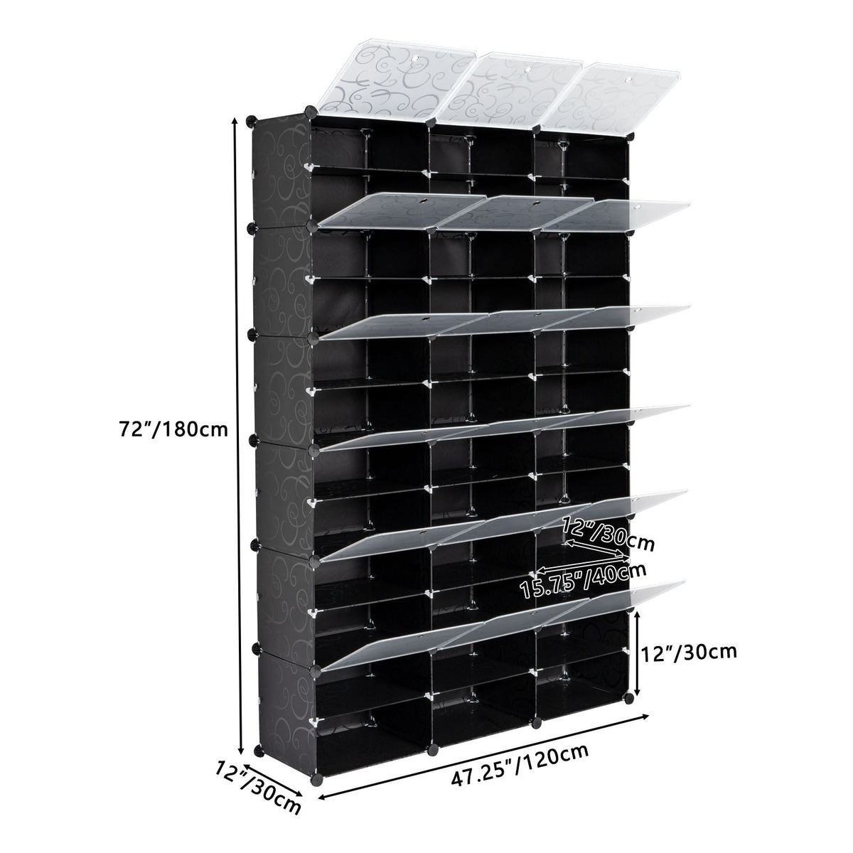 Doba 12-Tier Portable 72 Pair Shoe Rack Organizer 36 Grids Tower Shelf Storage Cabinet Stand Expandable for Heels, Boots, Slippers, Black