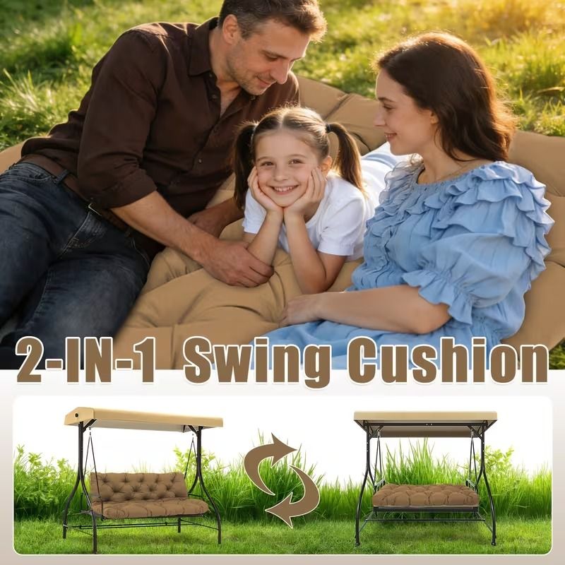 Doba 60 x 40 x 5 Inch Outdoor Porch Swing Cushion, 3 Seat Patio Swing Cushion with Backrest and Ties, Thick Waterproof Swing Bench Cushion for Lawn, Garden and Patio Furniture, Red