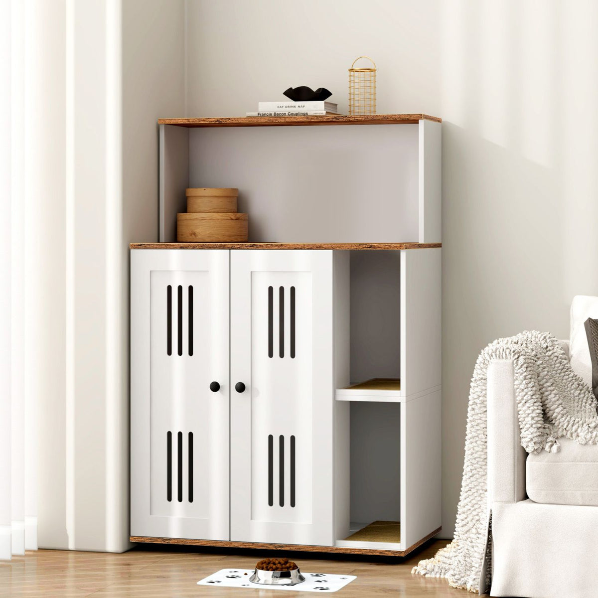 Doba Litter Box Enclosure for 2 Cats,Hidden cat furniture, double litter cabinet, can be used as side cabinet, wash bathroom as Pic