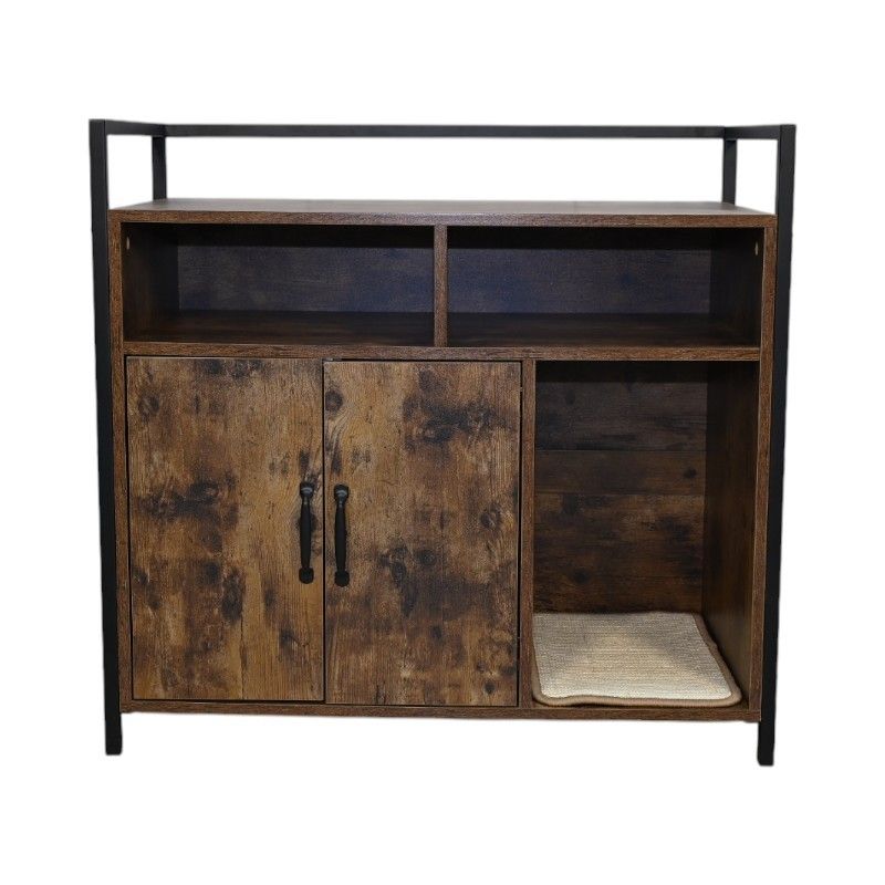 Doba Rustic Brown Wooden Cat Litter Box Enclosure, Spacious Hidden Cat Litter Box with Scratching Mat Furniture for Bedroom, Bathroom, Living Room-31.9"x17.7"x31.4", 61 lbs