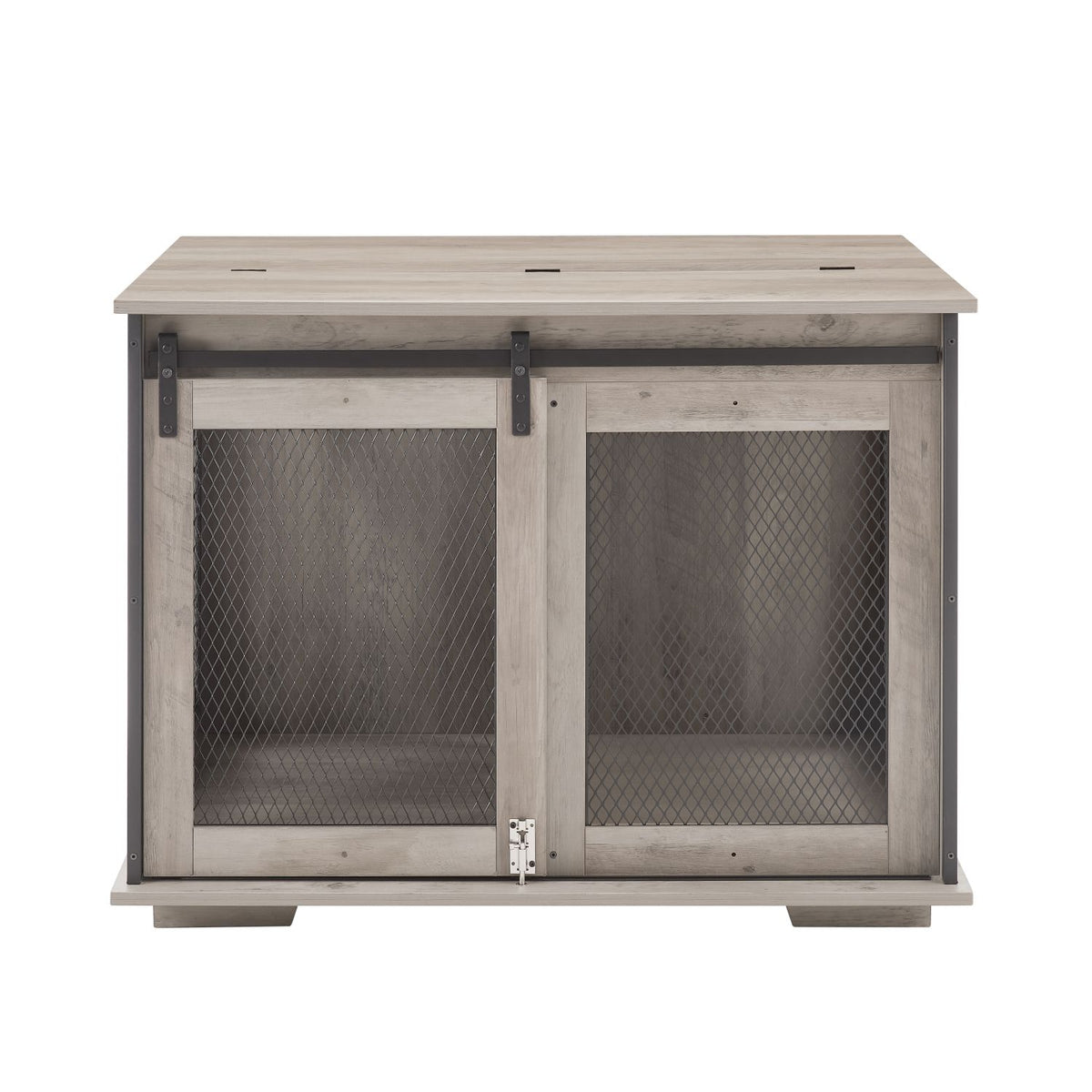 Doba Farmhouse Dog Cage Crate Furniture with Sliding Barn Door, Farmhouse Wooden Dog Kennel End Table with Flip-top Plate Dog House with Detachable Divider for Small/Medium/Large Dog Gray