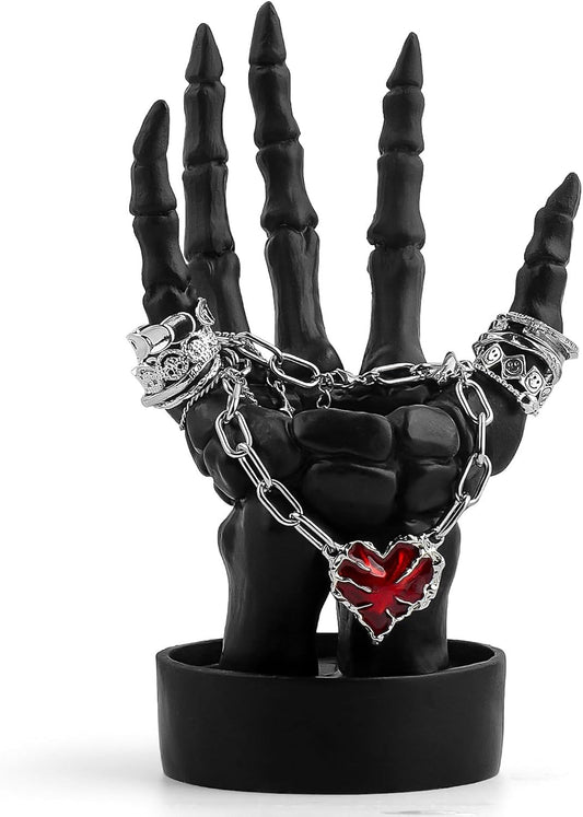 Doba Halloween Decorations Indoor Skeleton Hand Ring Holder Tealight Candle Holder for Gothic Table Decor Jewelry and Earring Organizer Black