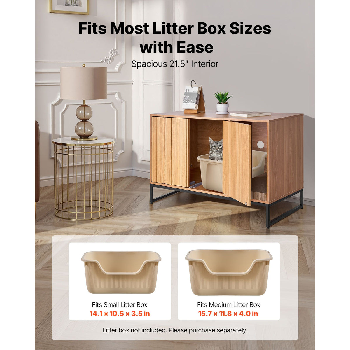 Doba Cat Litter Box Enclosure Furniture, 31.5 in Hidden Litter Box Cabinet with Scratch Pad & Storage, Waterproof Cat Washroom End Table Cat House, Fit Most of Litterbox, for Bedroom Living Room