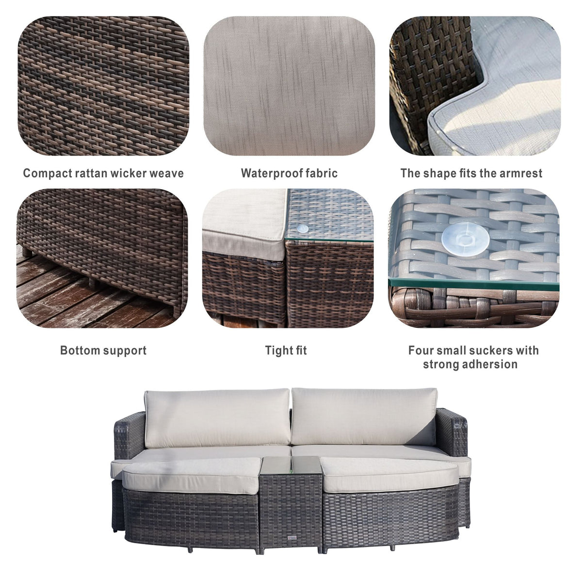Doba Direct Wicker 5-Piece Outdoor Wicker Sofa Daybed Set Patio Furniture Sunbed