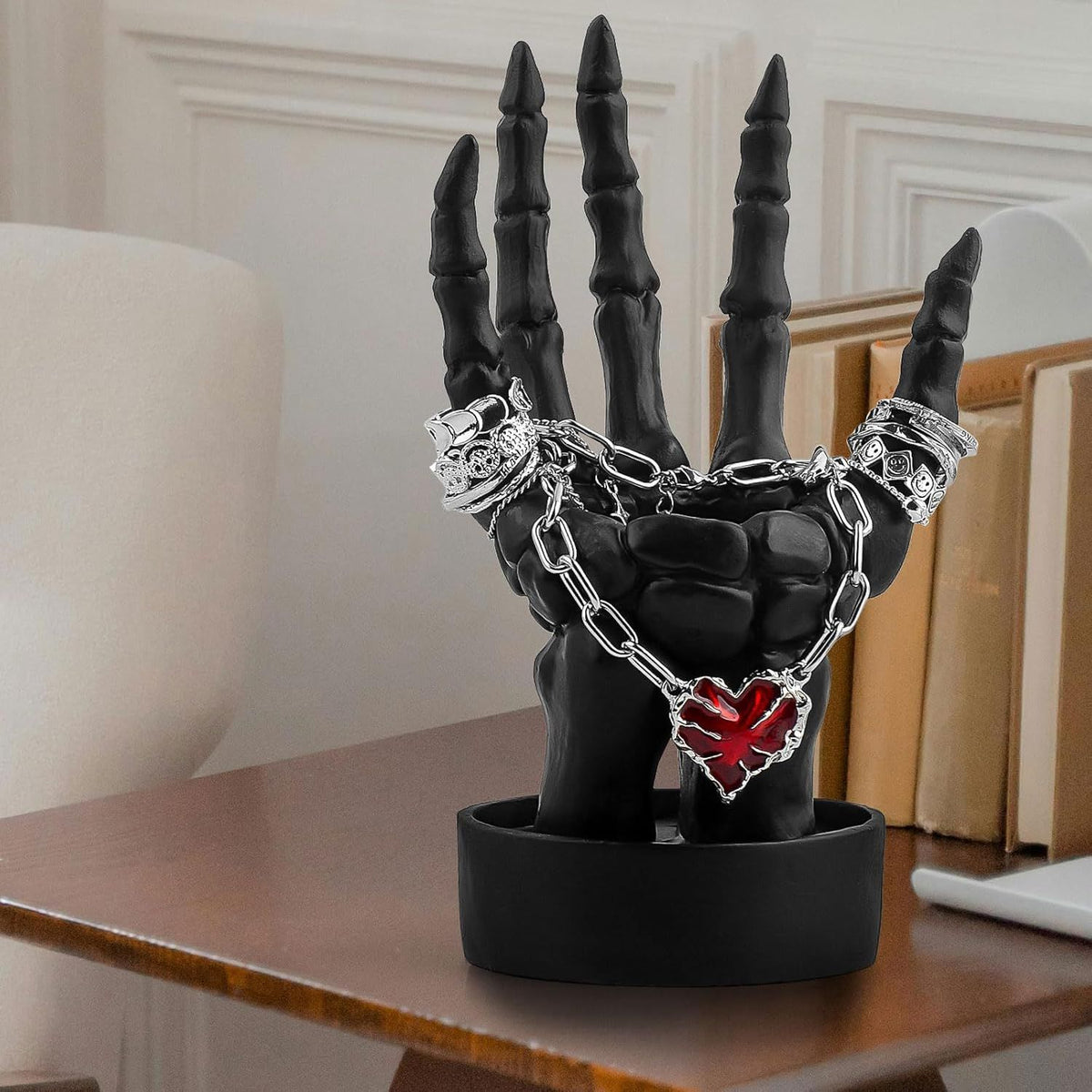 Doba Halloween Decorations Indoor Skeleton Hand Ring Holder Tealight Candle Holder for Gothic Table Decor Jewelry and Earring Organizer