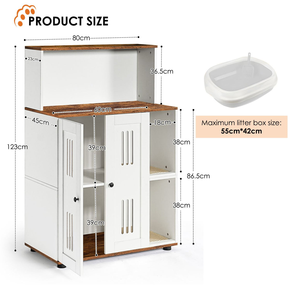 Doba Litter Box Enclosure for 2 Cats,Hidden cat furniture, double litter cabinet, can be used as side cabinet, wash bathroom