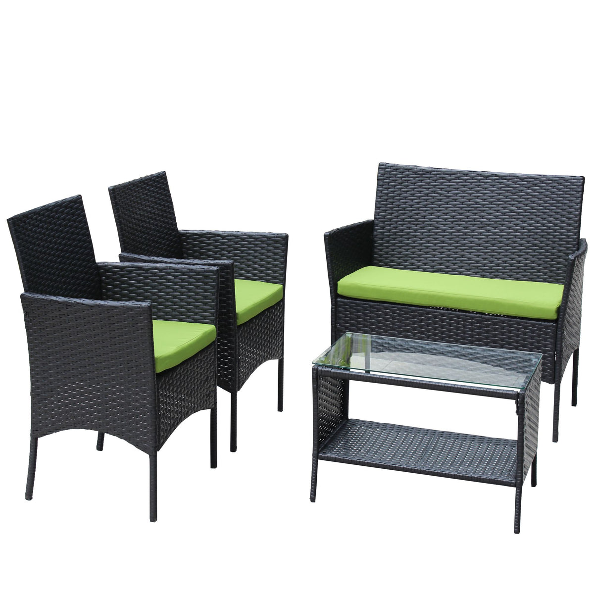 Doba 4 PC Rattan Patio Furniture Set Outdoor Patio Cushioned Seat Wicker Sofa