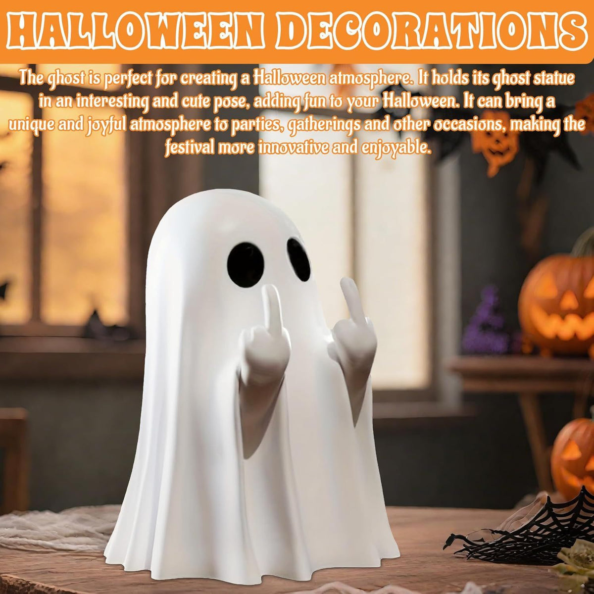 Doba Halloween Ghost Figurine, Spooky Resin Ghost Statue, Cute Ghost Halloween Decoration for Home and Office Desktop Decor Display Ornaments