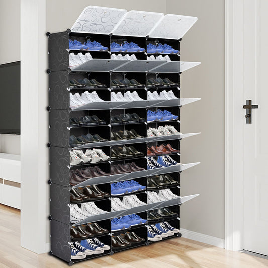 Doba 12-Tier Portable 72 Pair Shoe Rack Organizer 36 Grids Tower Shelf Storage Cabinet Stand Expandable for Heels, Boots, Slippers, Black as picture