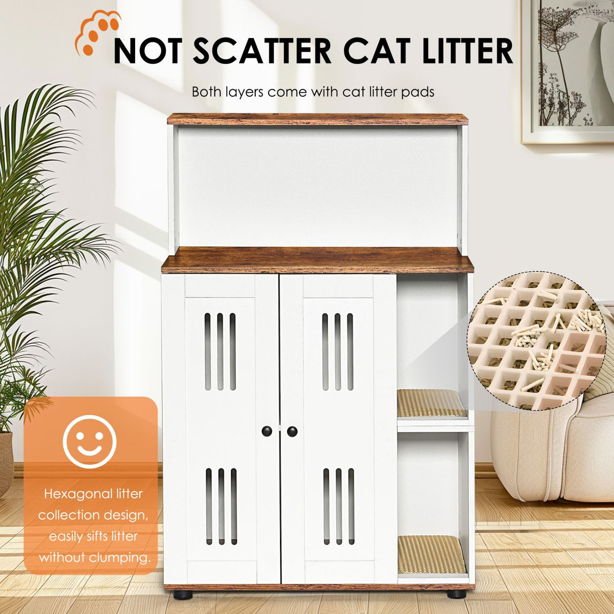 Doba Litter Box Enclosure for 2 Cats,Hidden cat furniture, double litter cabinet, can be used as side cabinet, wash bathroom