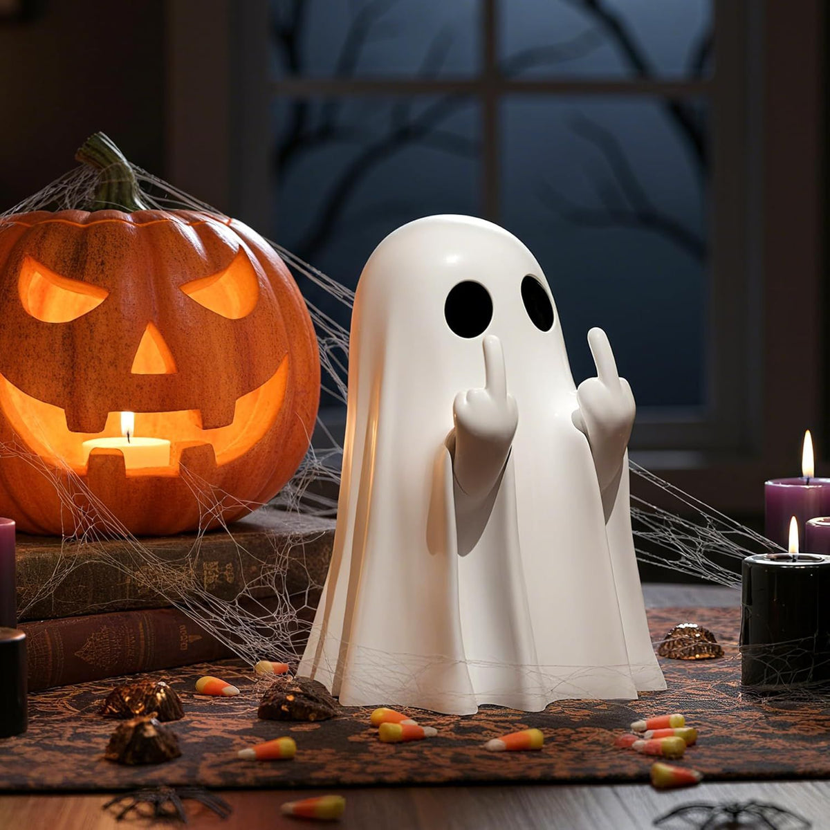 Doba Halloween Ghost Figurine, Spooky Resin Ghost Statue, Cute Ghost Halloween Decoration for Home and Office Desktop Decor Display Ornaments